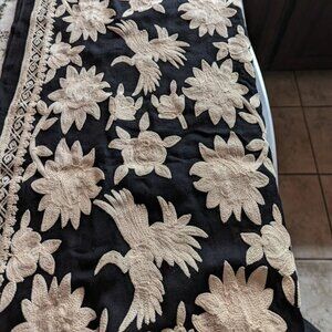 Clever Carriage Martha's Vineyard Embroidered Wrap-Black/Oatmeal